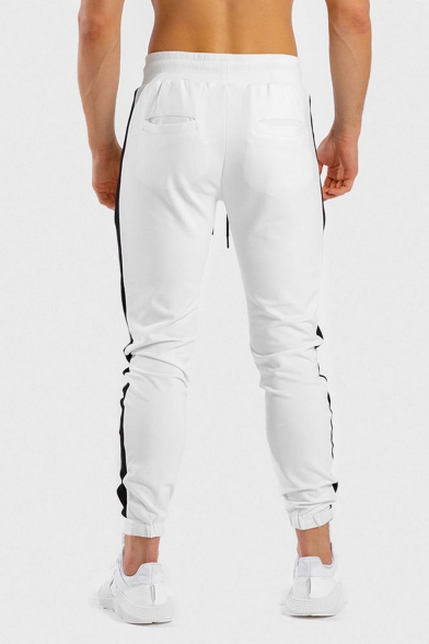 Men's Popular Fashion Colorblock Patched Side Logo Printed Zipped Pocket Drawstring Waist Sports Pencil Pants