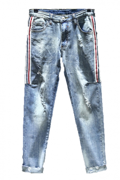 distressed jeans with side stripe