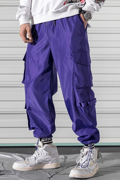 Men's Popular Fashion Letter Printed Trendy Multi-pocket Drawstring Cargo Pants