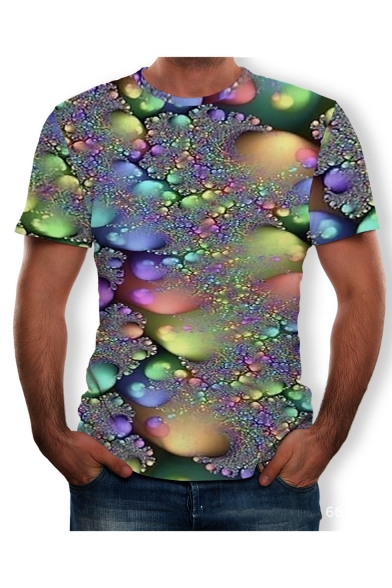 Mens Short Sleeve Round Neck Colorblock Bubble Printed Cool Unique Tee