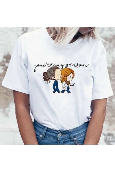 New Arrival Short Sleeve Round Neck Comic Letter YOUR ARE MY PERSON Printed White Tee