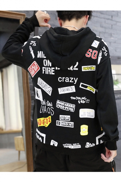 New Fashion Letter FIRE CRAZY All-Over Printed Long Sleeve Casual Pullover Hoodie