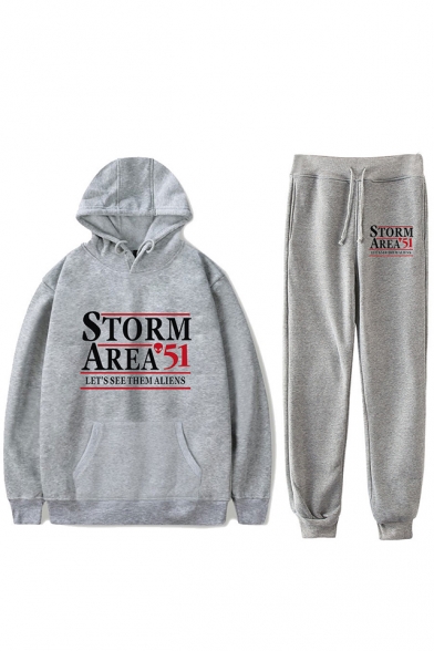 New Fashion Storm Area Letter Printed Sport Loose Hoodie with Jogger Pants Sweatpants Two-Piece Set
