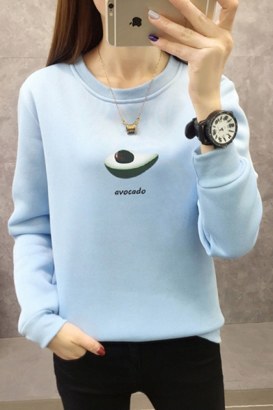 New Popular Avocado Letter Avocado Pattern Long Sleeve Pullover Sweatshirt
