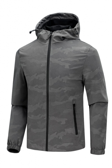Unique Camouflage Printed Long Sleeve Hooded Zip Up Track Jacket for Men