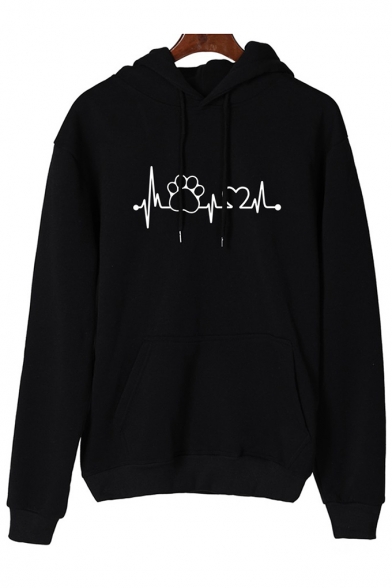 New Stylish Funny Cardiogram Love Heart And Claw Printed Long Sleeve Hoodie With Pocket