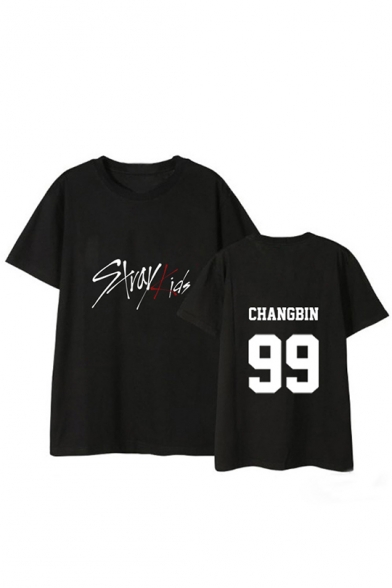 New Trendy Kpop Boy Band Letter Printed Round Neck Short Sleeve T-Shirt