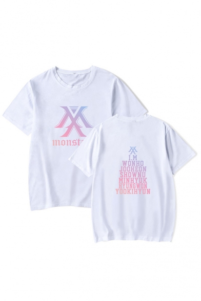 Summer Kpop Boy Group Logo Print Loose Short Sleeve Round Neck T-Shirt