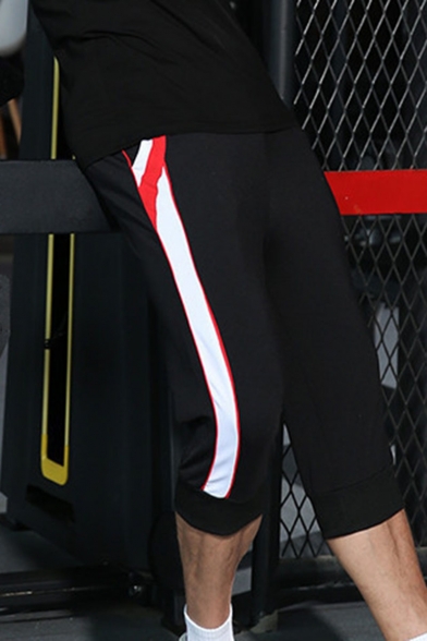 Summer New Fashion Colorblock Letter Printed Drawstring Waist Men's Cropped Sports Sweatpants