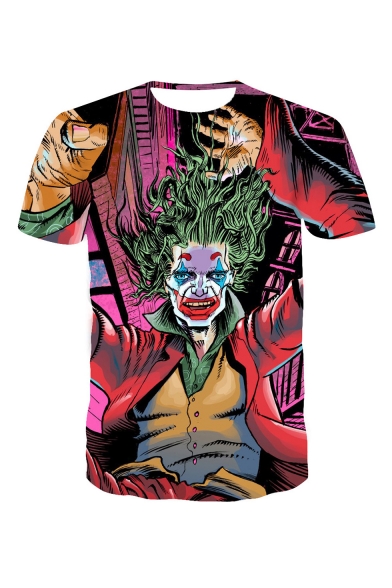 Summer New Stylish 3D Clown Comic Print Short Sleeve Round Neck Unisex Loose T-Shirt