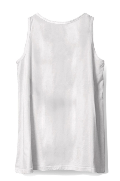 Summer New Stylish Sleeveless Round Neck Letter LITE Comic Printed Loose White Tank For Men