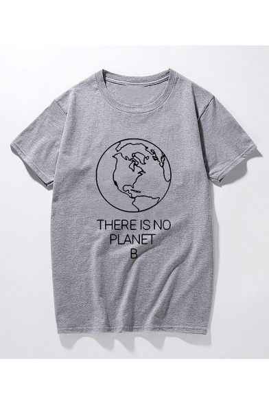 THERE IS NO PLANET B Letter Map Printed Short Sleeve Round Neck Sweet Cute Tee