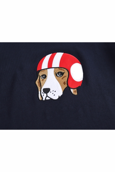 Unisex Popular Fashion Cute Dog Embroidery Pattern Round Neck Long Sleeve Casual Loose Sweatshirts