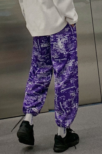Unisex Street Trendy Unique Printed Loose Fit Drawstring Cuffs Hip Pop Track Pants