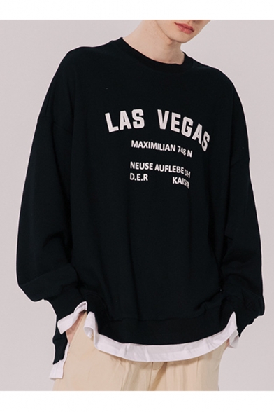 Unisex Trendy letter LAS VEGAS Printed Long Sleeve Round Neck Casual Sports Pullover Sweatshirts