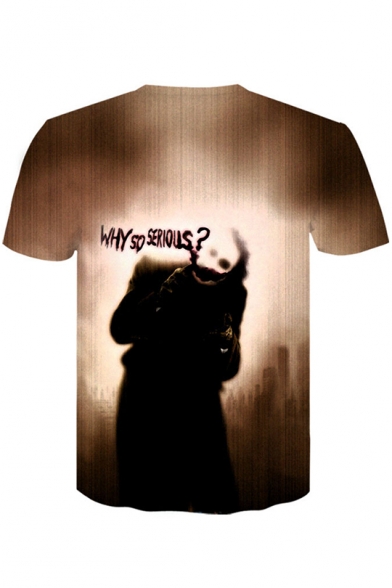 WHY SO SERIOUS Letter Joker Printed Mens Short Sleeve Round Neck Loose Pullover T-Shirt