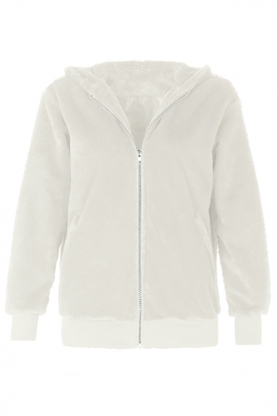 Winter Fashion Long Sleeve Rabbit Fur Zipper Short Hooded Coat with Pocket
