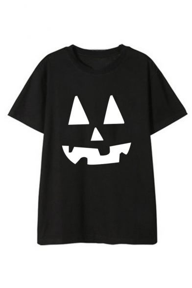 Women's New Stylish Halloween Pumpkin Print Short Sleeve Round Neck Cotton T-Shirt