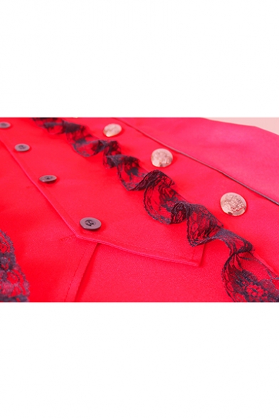 Womens Hot Popular Medieval Vintage Lace-Trimmed Button Front Longline Blazer Coat