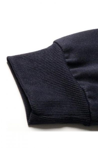 Womens Navy Long Sleeve Colorblock Loose Pullover Hoodie