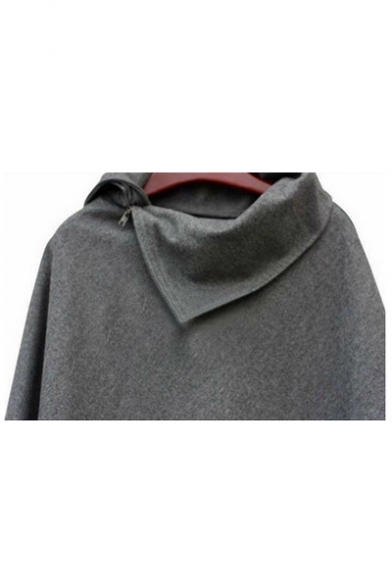 Womens New Stylish Simple Plain Asymmetrical Hem Poncho Coat