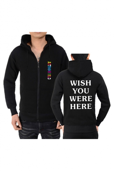 Astroworld WISH YOU WERE HERE Letter Printed Long Sleeve Full Zip Sports Hoodie