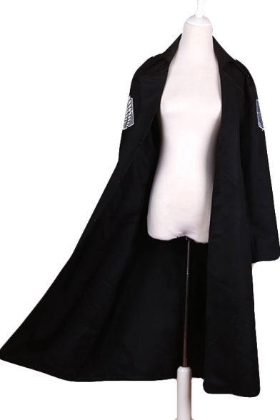 Cool Logo Printed Raglan Sleeves Longline Black Cloak Cosplay Costume Coat