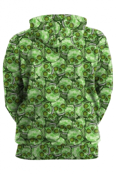 Cool Fashion Green Skull 3D Printed Long Sleeve Casual Loose Fit Drawstring Hoodie