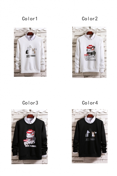 Cute Cartoon Dog Letter WIFI FINDER Printed Round Neck Long Sleeve Casual Pullover Sweatshirts