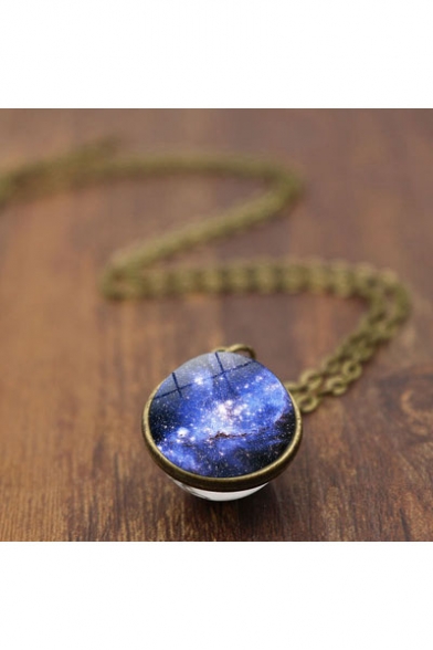 Fancy Universe Planet Galaxy Glass Marble Pendant Retro Sweater Necklace