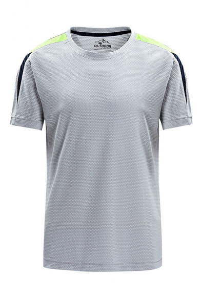 Fashion Short Sleeve Round Neck Quick Dry Contrast Trim Loose T Shirt