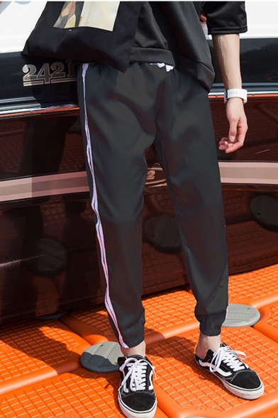 Guys Simple Fashion Contrast Stripe Side Elastic Cuff Casual Relaxed Fit Track Pants