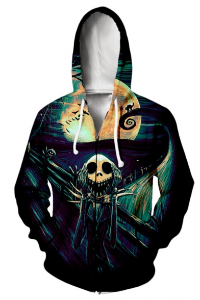 Halloween Theme Jack Skellington 3D Printed Long Sleeve Casual Zip Up Hoodie