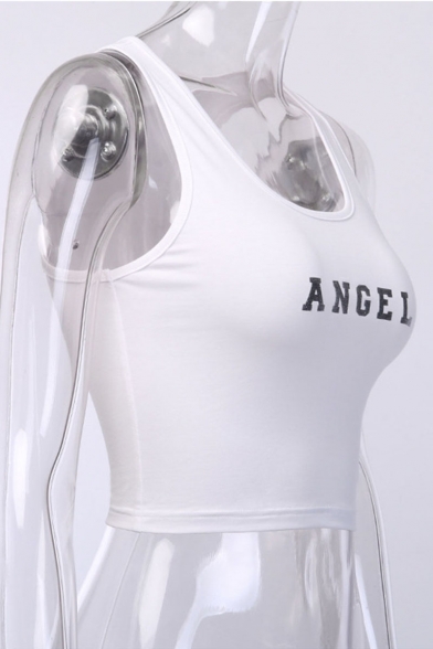 Hot Popular White Sleeveless ANGEL Letter Slim Fitted Crop Tank Tee