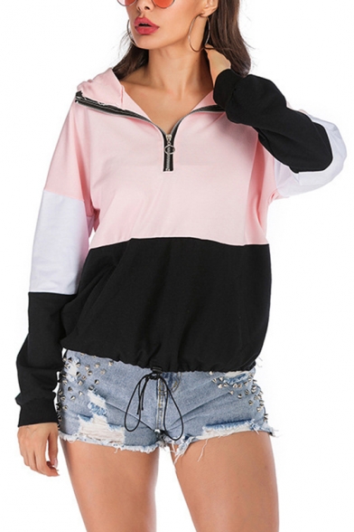 XQS Womens Long Sleeve Hoodie Sweatshirt Half Zipper Pullover Blouse 