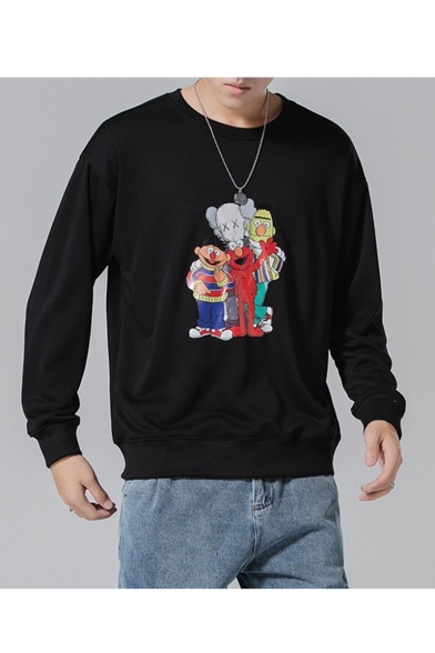 Hot Trendy Cartoon Doll Printed Long Sleeve Round Neck Unisex Casual Sports Pullover Sweatshirts