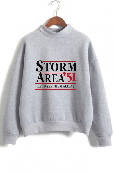Hot Trendy Storm Area Printed Mock Neck Long Sleeve Pullover Sweatshirt