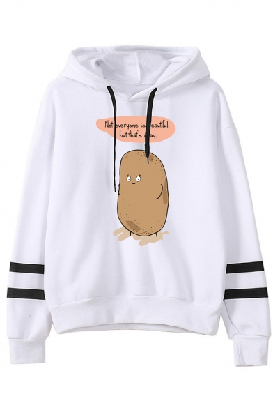 Letter Funny potato Printed Striped Long Sleeve Pullover Hoodie