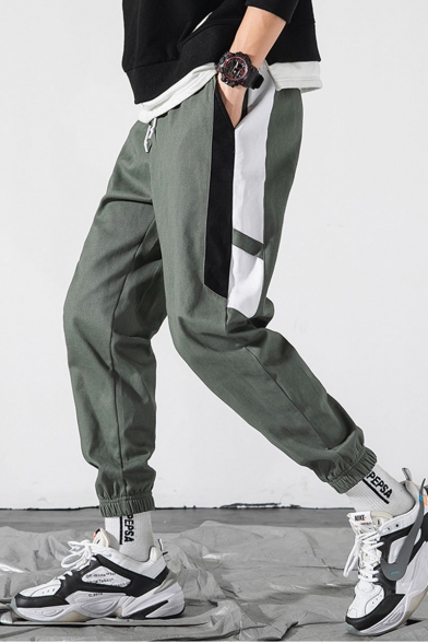 Men's Cool Fashion Colorblock Patched Side Letter MEND Printed Drawstring Waist Elastic Cuffs Trendy Loose Track Pants