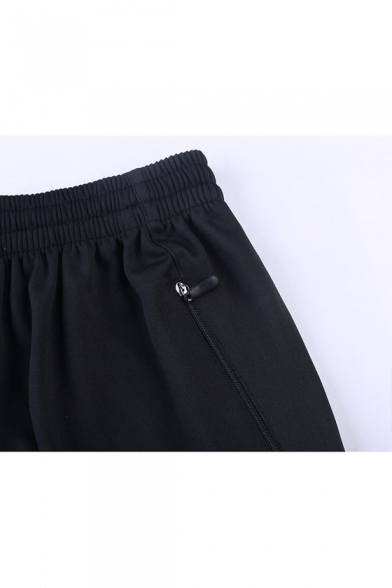 Men's Fashion Contrast Curve Stripe Printed Zipped Pocket Elastic Waist Casual Running Sweatpants