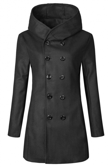 Men's Hot Popular Double-Breasted Long Sleeve Plain Casual Mid-Length Fitted Trench Coat