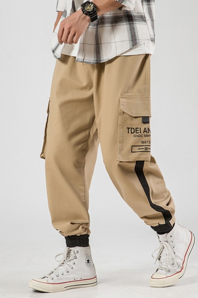 Men's New Fashion Letter Printed Contrast Tape Side Casual Loose Sports Cargo Pants