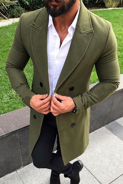 Men S New Fashion Plain Notched Lapel, Mens Long Length Pea Coat