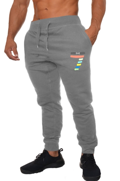 Men's Trendy Colored Letter 7 Printed Drawstring Waist Casual Sweatpants