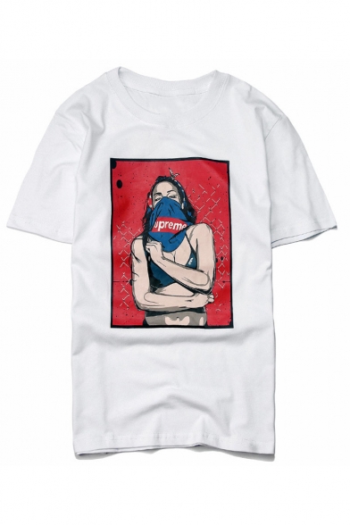 Mens Hot Stylish Short Sleeve Round Neck Cartoon Figure Printed Hip Hop T Shirt
