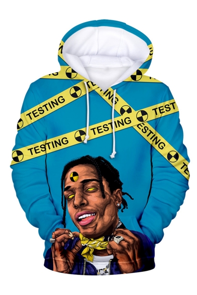 New Arrival American Popular Rapper 3D Printed Long Sleeve Round Neck Blue Drawstring Pullover Hoodie