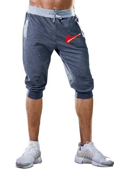 New Fashion Logo Printed Drawstring Waist Men's Cropped Sports Sweatpants