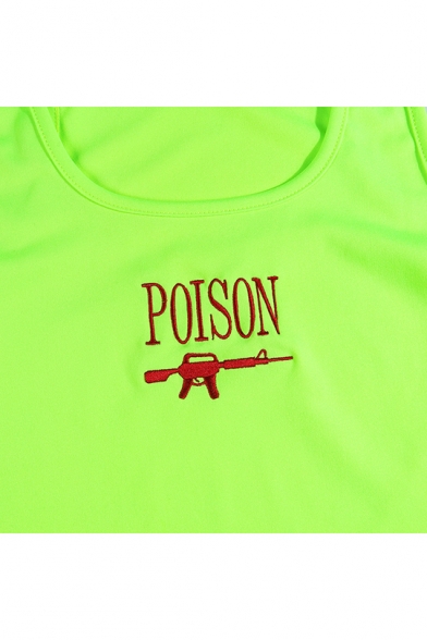 POISON Letter Printed Sleeveless Tank Tee with Plain Elastic Waist Shorts Co-ords