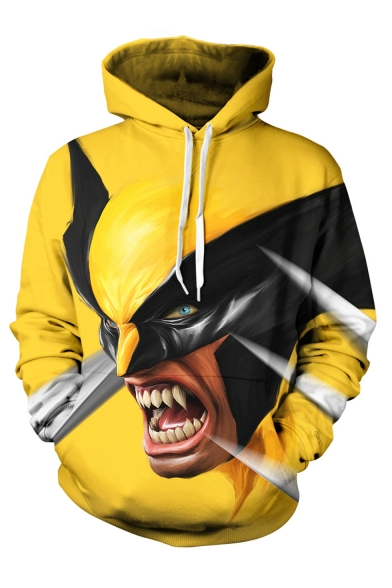 Popular Fashion Yellow Comic Character Bat 3D Printed Drawstring Hooded Long Sleeve Casual Loose Hoodie