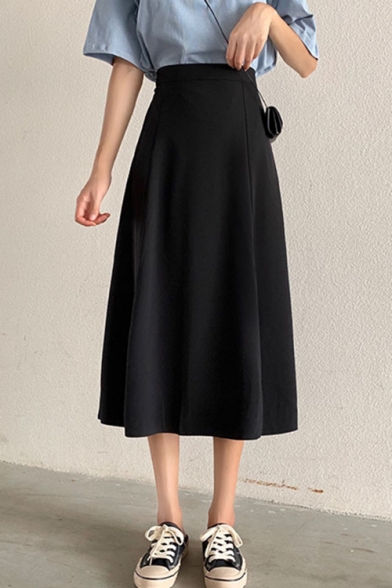 Summer High Waisted Draped Split-Back Mid Length Solid Color Skirts